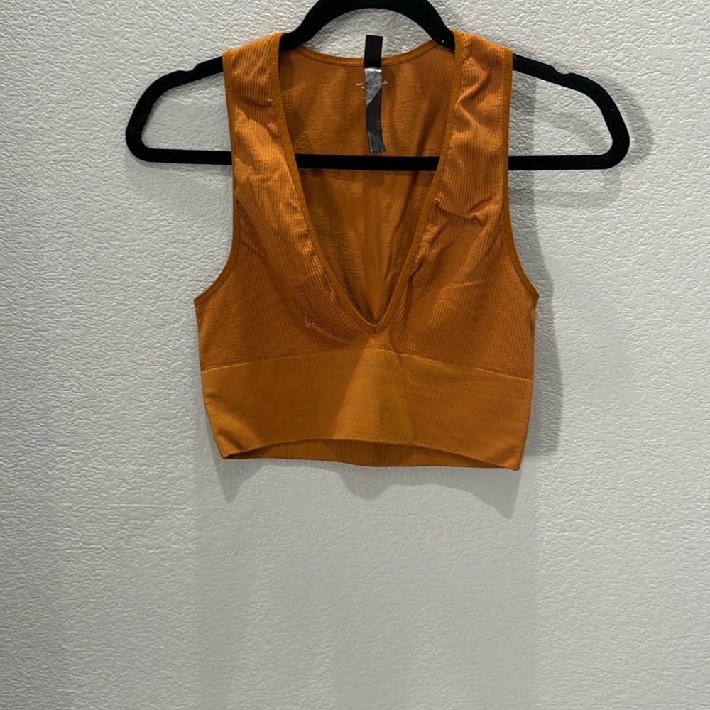 Urban Outfitters Ribbed Deep V Crop Bralette - Orange